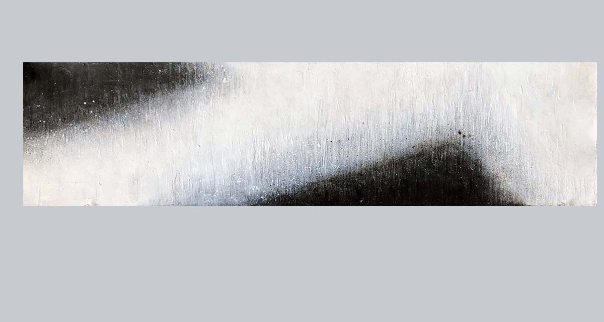Long black and white oil painting on paper